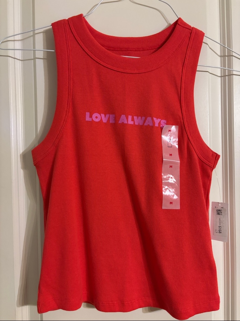 Old Navy Red Ribbed Tank Top with Pink "LOVE ALWAYS" Print